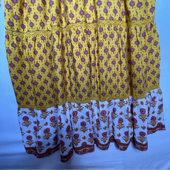 In Loom Floral Gold Yellow Purple Maxi Dress L BohoFestival SummerFairycore NWOT - Picture 4 of 15